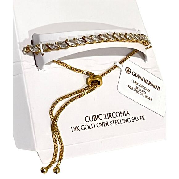 NEW Giani Bernini BOLO BRACELET 18k Gold Plate Cubic Zirconia Marquise Cut NWT - Picture 4 of 7